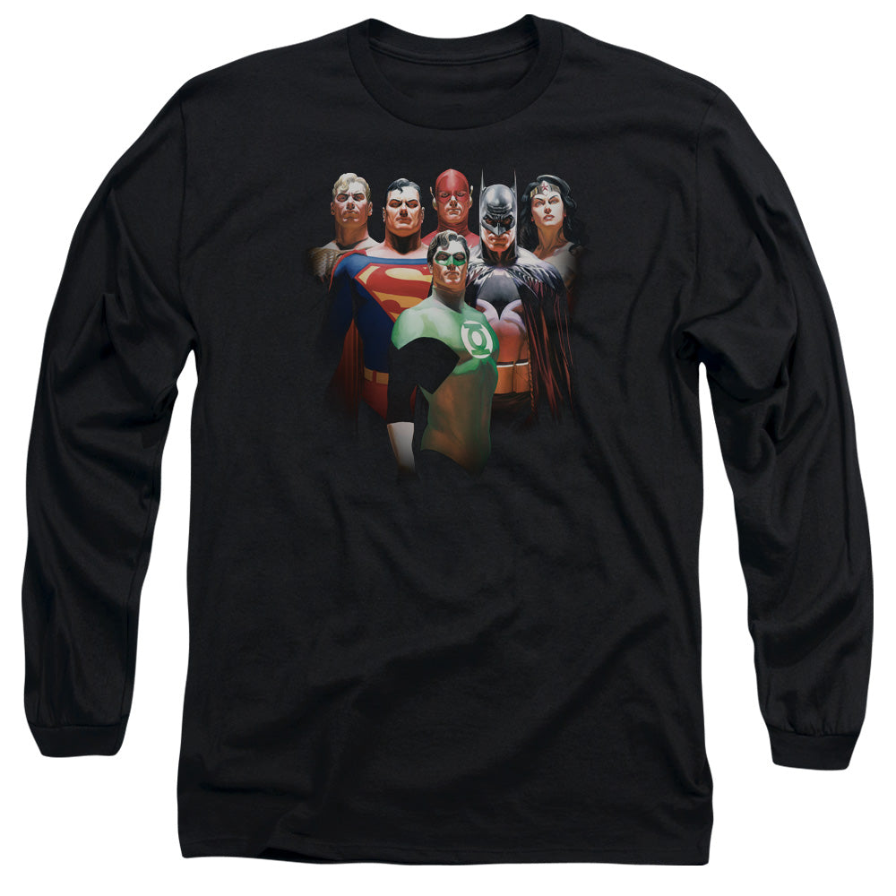 AN OFFCIALLY LICENSED JLA ROLL CALL MEN'S LONG SLEEVE T-SHIRT BLACK