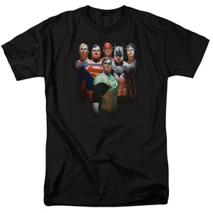 AN OFFCIALLY LICENSED JLA ROLL CALL MEN'S REGULAR FIT T-SHIRT BLACK