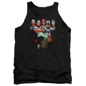 AN OFFCIALLY LICENSED JLA ROLL CALL ADULT UNISEX TANK TOP BLACK