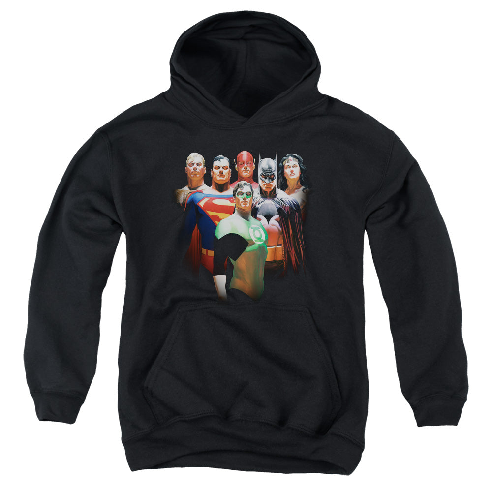 AN OFFCIALLY LICENSED JLA ROLL CALL YOUTH HOODIE BLACK