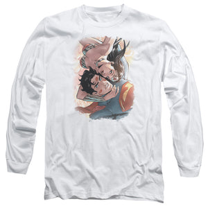 AN OFFCIALLY LICENSED JLA LOVE BIRDS MEN'S LONG SLEEVE T-SHIRT WHITE