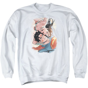 AN OFFCIALLY LICENSED JLA LOVE BIRDS ADULT UNISEX CREWNECK SWEATSHIRT WHITE
