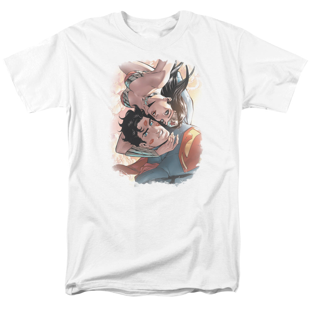 AN OFFCIALLY LICENSED JLA LOVE BIRDS MEN'S REGULAR FIT T-SHIRT WHITE