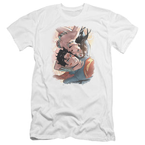 AN OFFCIALLY LICENSED JLA LOVE BIRDS MEN'S PREMIUM SLIM FIT T-SHIRT WHITE