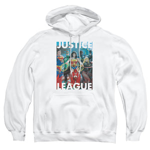 AN OFFCIALLY LICENSED JLA HALL OF JUSTICE ADULT UNISEX PULLOVER HOODIE WHITE