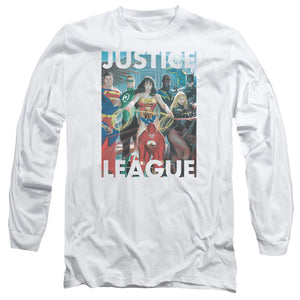AN OFFCIALLY LICENSED JLA HALL OF JUSTICE MEN'S LONG SLEEVE T-SHIRT WHITE