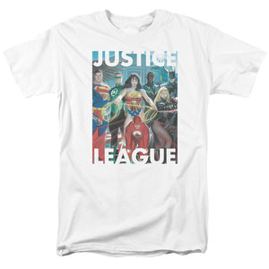 AN OFFCIALLY LICENSED JLA HALL OF JUSTICE MEN'S REGULAR FIT T-SHIRT WHITE