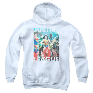 AN OFFCIALLY LICENSED JLA HALL OF JUSTICE YOUTH HOODIE WHITE