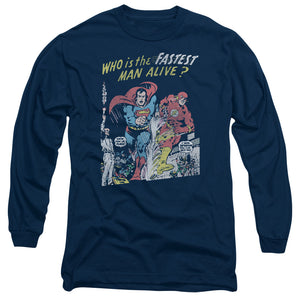 AN OFFCIALLY LICENSED JLA FASTEST MAN MEN'S LONG SLEEVE T-SHIRT NAVY