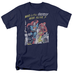 AN OFFCIALLY LICENSED JLA FASTEST MAN MEN'S REGULAR FIT T-SHIRT NAVY