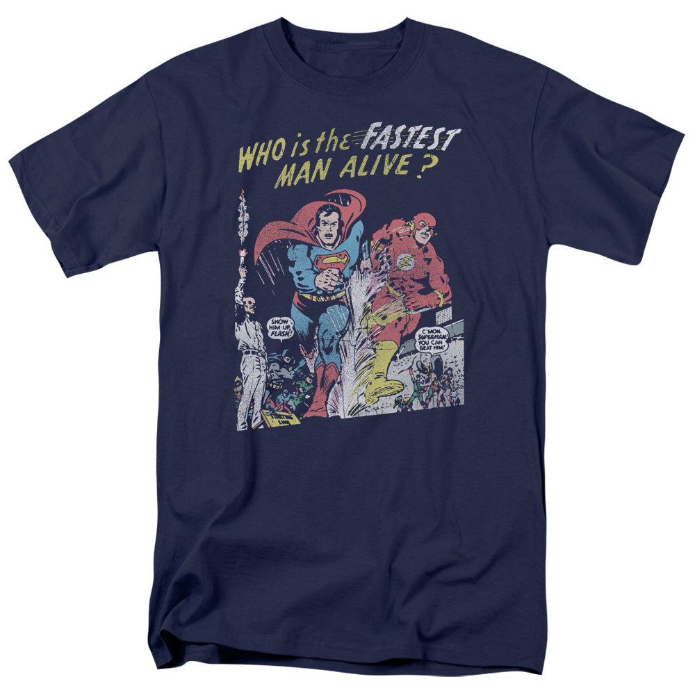 AN OFFCIALLY LICENSED JLA FASTEST MAN MEN'S REGULAR FIT T-SHIRT NAVY
