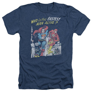 AN OFFCIALLY LICENSED JLA FASTEST MAN MEN'S HEATHER T-SHIRT NAVY