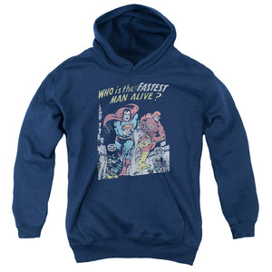 AN OFFCIALLY LICENSED JLA FASTEST MAN YOUTH HOODIE NAVY