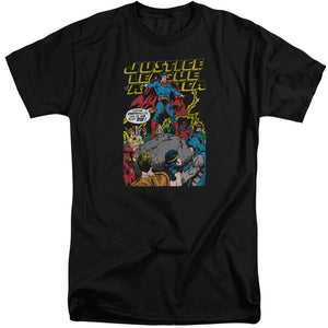AN OFFCIALLY LICENSED JLA ULTIMATE SCARIFICE MEN'S TALL FIT T-SHIRT BLACK