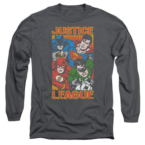 AN OFFCIALLY LICENSED JLA HERO MASHUP MEN'S LONG SLEEVE T-SHIRT CHARCOAL
