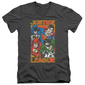 AN OFFCIALLY LICENSED JLA HERO MASHUP MEN'S V-NECK T-SHIRT CHARCOAL