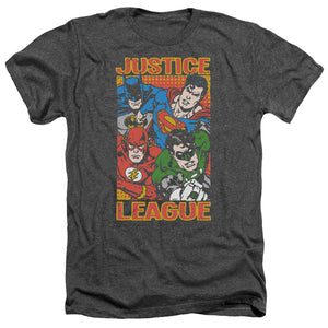AN OFFCIALLY LICENSED JLA HERO MASHUP MEN'S HEATHER T-SHIRT CHARCOAL