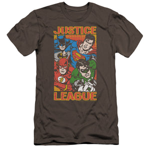 AN OFFCIALLY LICENSED JLA HERO MASHUP MEN'S PREMIUM SLIM FIT T-SHIRT CHARCOAL