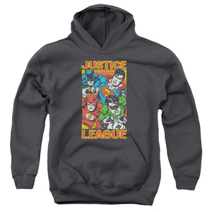 AN OFFCIALLY LICENSED JLA HERO MASHUP YOUTH HOODIE CHARCOAL