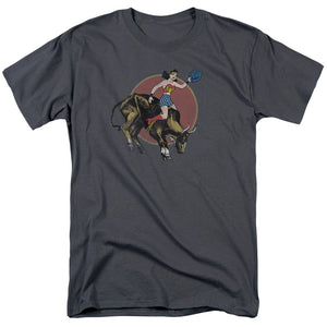 AN OFFCIALLY LICENSED JLA BULL RIDER MEN'S REGULAR FIT T-SHIRT CHARCOAL