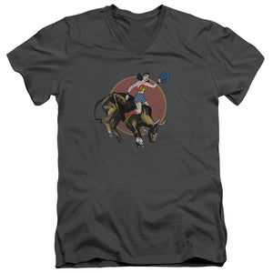 AN OFFCIALLY LICENSED JLA BULL RIDER MEN'S V-NECK T-SHIRT CHARCOAL