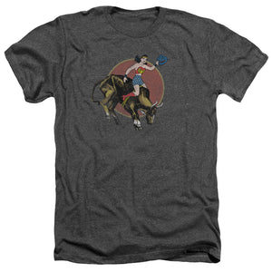 AN OFFCIALLY LICENSED JLA BULL RIDER MEN'S HEATHER T-SHIRT CHARCOAL