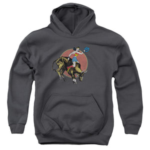 AN OFFCIALLY LICENSED JLA BULL RIDER YOUTH HOODIE CHARCOAL