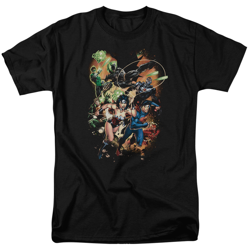 AN OFFCIALLY LICENSED JLA BATTLE READY MEN'S REGULAR FIT T-SHIRT BLACK