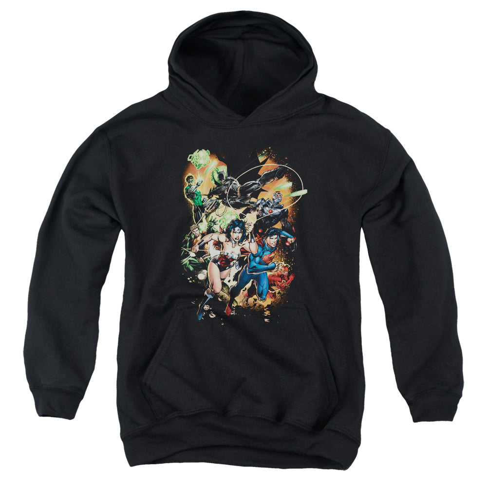 AN OFFCIALLY LICENSED JLA BATTLE READY YOUTH HOODIE BLACK