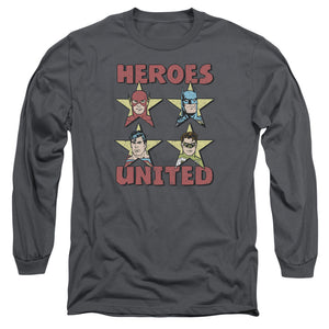 AN OFFCIALLY LICENSED JLA UNITED STARS MEN'S LONG SLEEVE T-SHIRT CHARCOAL