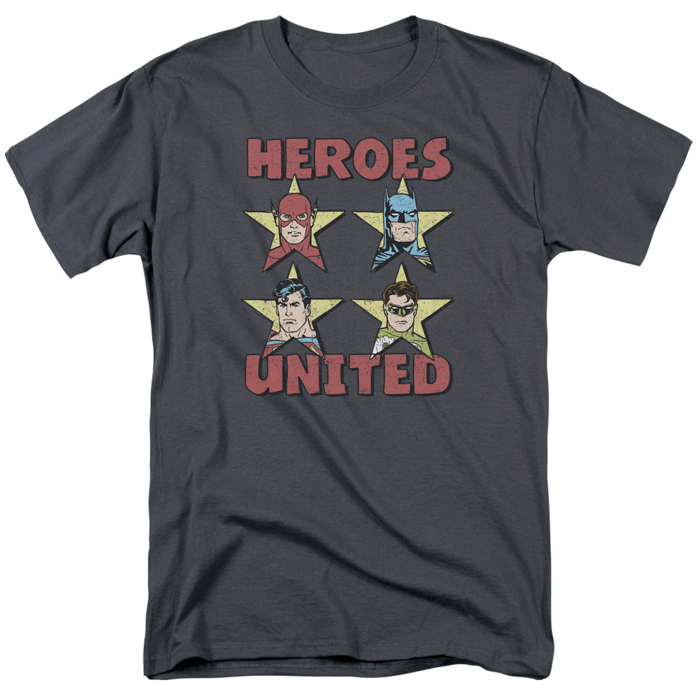 AN OFFCIALLY LICENSED JLA UNITED STARS MEN'S REGULAR FIT T-SHIRT CHARCOAL