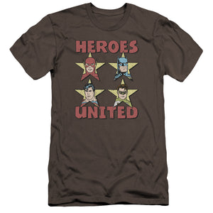 AN OFFCIALLY LICENSED JLA UNITED STARS MEN'S PREMIUM SLIM FIT T-SHIRT CHARCOAL