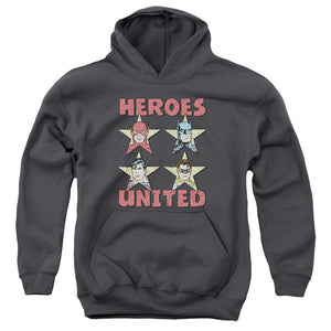 AN OFFCIALLY LICENSED JLA UNITED STARS YOUTH HOODIE CHARCOAL