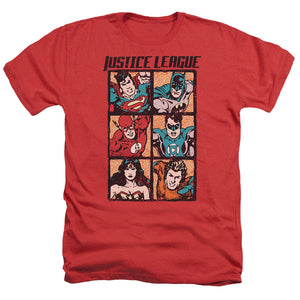 AN OFFCIALLY LICENSED JLA ROUGH PANELS MEN'S HEATHER T-SHIRT RED