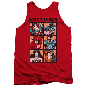 AN OFFCIALLY LICENSED JLA ROUGH PANELS ADULT UNISEX TANK TOP RED