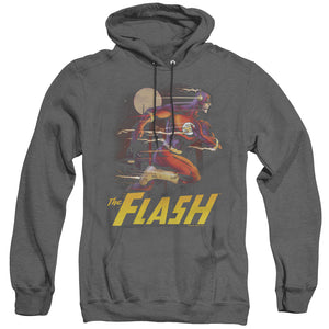 AN OFFCIALLY LICENSED JLA CITY RUN ADULT UNISEX HEATHER PULLOVER HOODIE BLACK