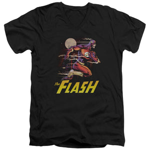 AN OFFCIALLY LICENSED JLA CITY RUN MEN'S V-NECK T-SHIRT BLACK