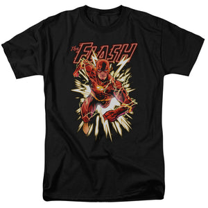 AN OFFCIALLY LICENSED JLA FLASH GLOW MEN'S REGULAR FIT T-SHIRT BLACK