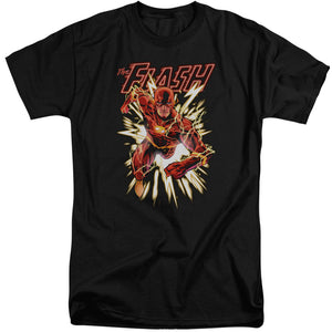 AN OFFCIALLY LICENSED JLA FLASH GLOW MEN'S TALL FIT T-SHIRT BLACK