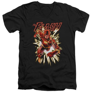 AN OFFCIALLY LICENSED JLA FLASH GLOW MEN'S V-NECK T-SHIRT BLACK