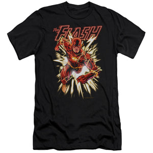 AN OFFCIALLY LICENSED JLA FLASH GLOW MEN'S PREMIUM SLIM FIT T-SHIRT BLACK