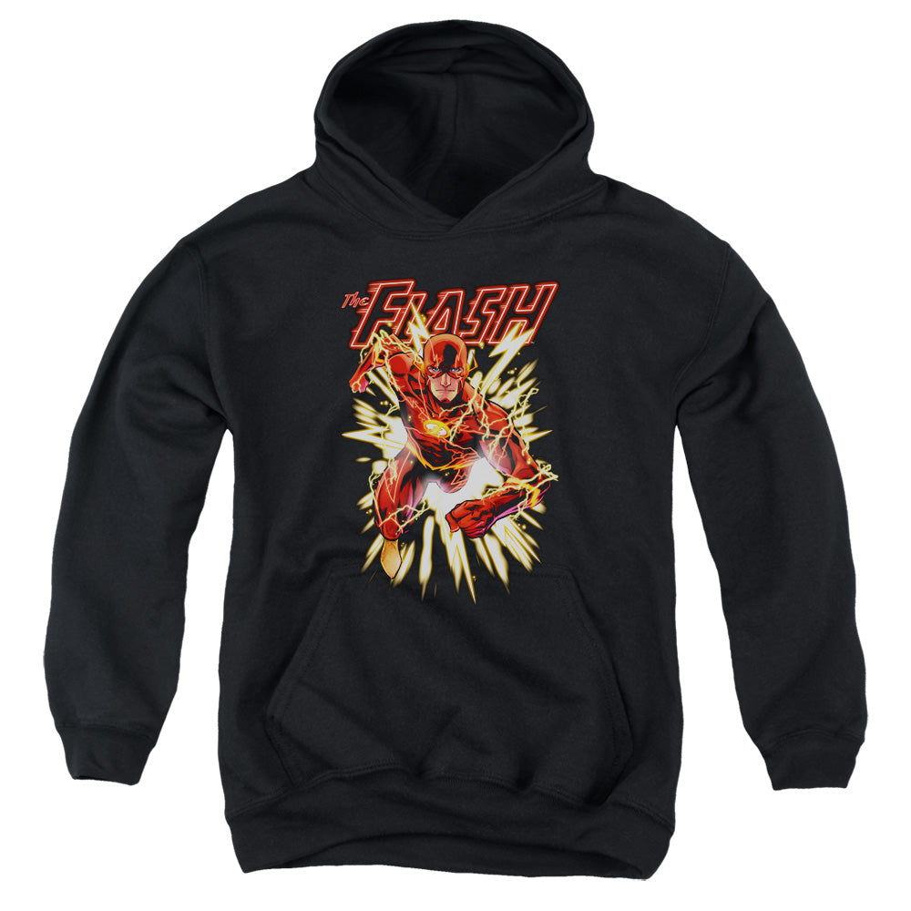 AN OFFCIALLY LICENSED JLA FLASH GLOW YOUTH HOODIE BLACK