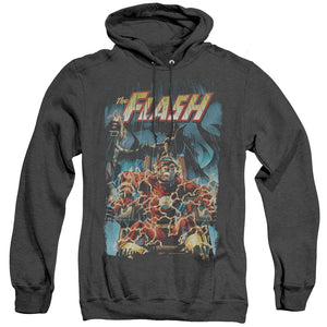 AN OFFCIALLY LICENSED JLA ELECTRIC CHAIR ADULT UNISEX HEATHER PULLOVER HOODIE BLACK