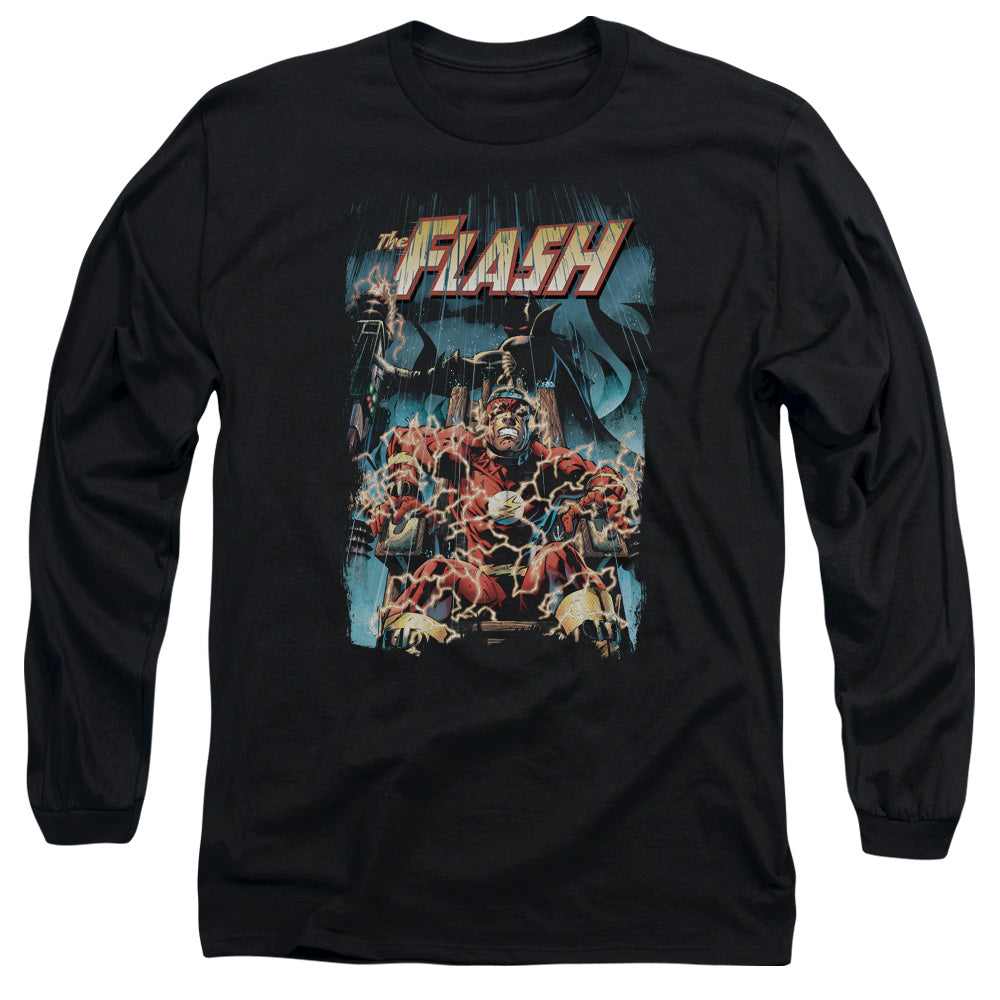 AN OFFCIALLY LICENSED JLA ELECTRIC CHAIR MEN'S LONG SLEEVE T-SHIRT BLACK