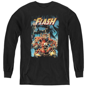 AN OFFCIALLY LICENSED JLA ELECTRIC CHAIR YOUTH LONG SLEEVE T-SHIRT BLACK