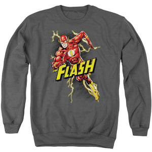 AN OFFCIALLY LICENSED JLA BOLT RUN ADULT UNISEX CREWNECK SWEATSHIRT CHARCOAL