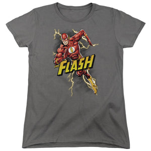 AN OFFCIALLY LICENSED JLA BOLT RUN WOMEN'S REGULAR FIT T-SHIRT CHARCOAL