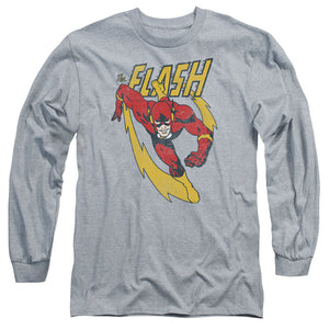 AN OFFCIALLY LICENSED JLA LIGHTNING TRAIL MEN'S LONG SLEEVE T-SHIRT ATHLETIC HEATHER