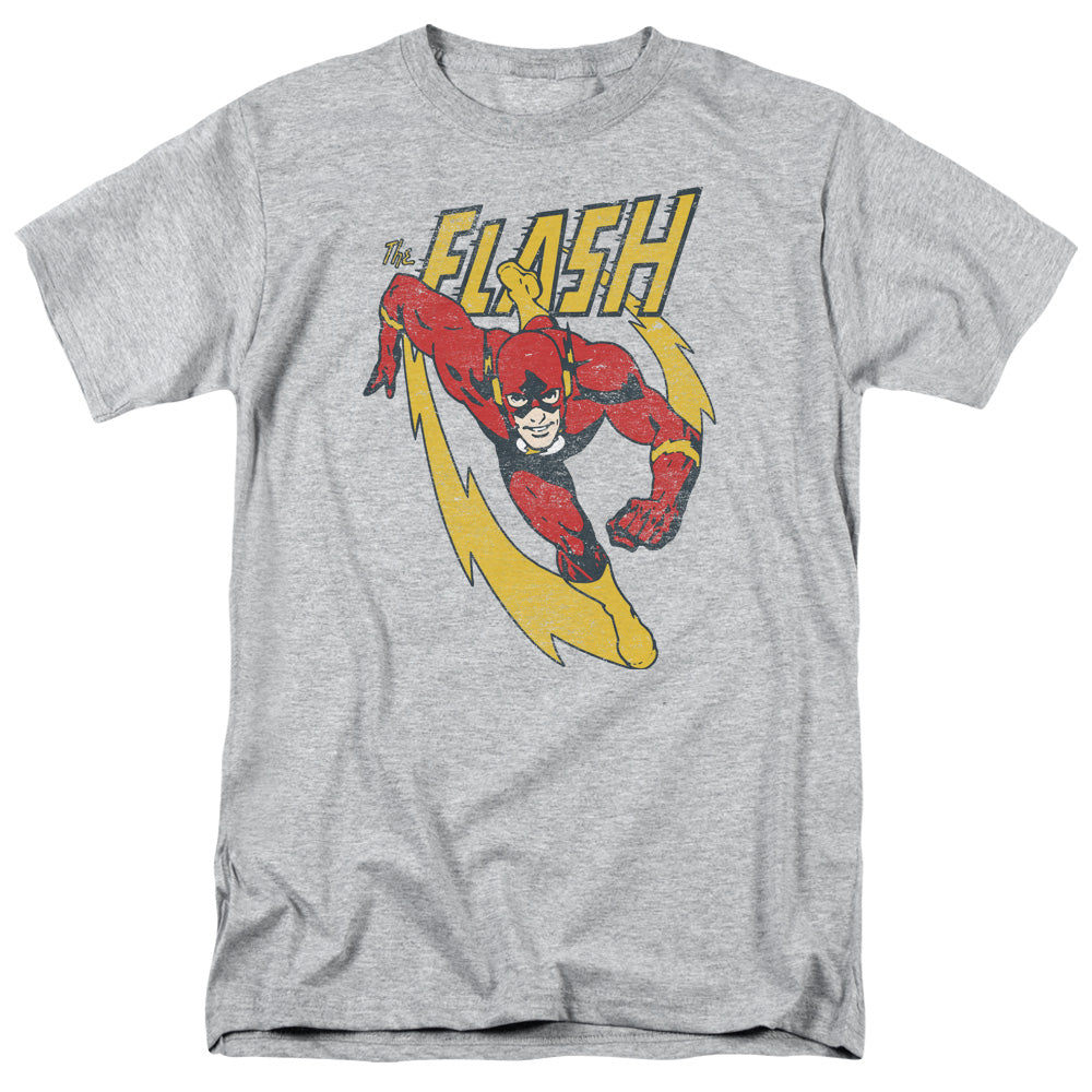 AN OFFCIALLY LICENSED JLA LIGHTNING TRAIL MEN'S REGULAR FIT T-SHIRT ATHLETIC HEATHER