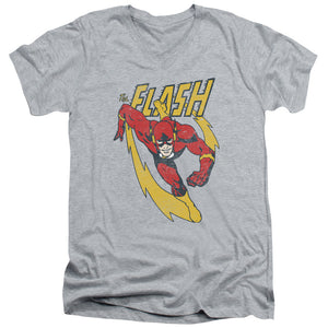 AN OFFCIALLY LICENSED JLA LIGHTNING TRAIL MEN'S V-NECK T-SHIRT ATHLETIC HEATHER